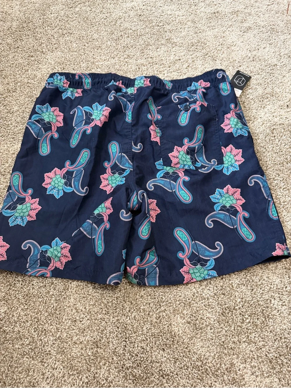 Men’s Navy Paisley Drawstring Swim Shorts